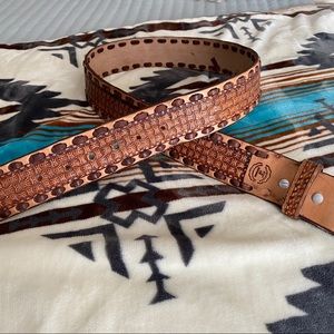 Tooled leather belt
